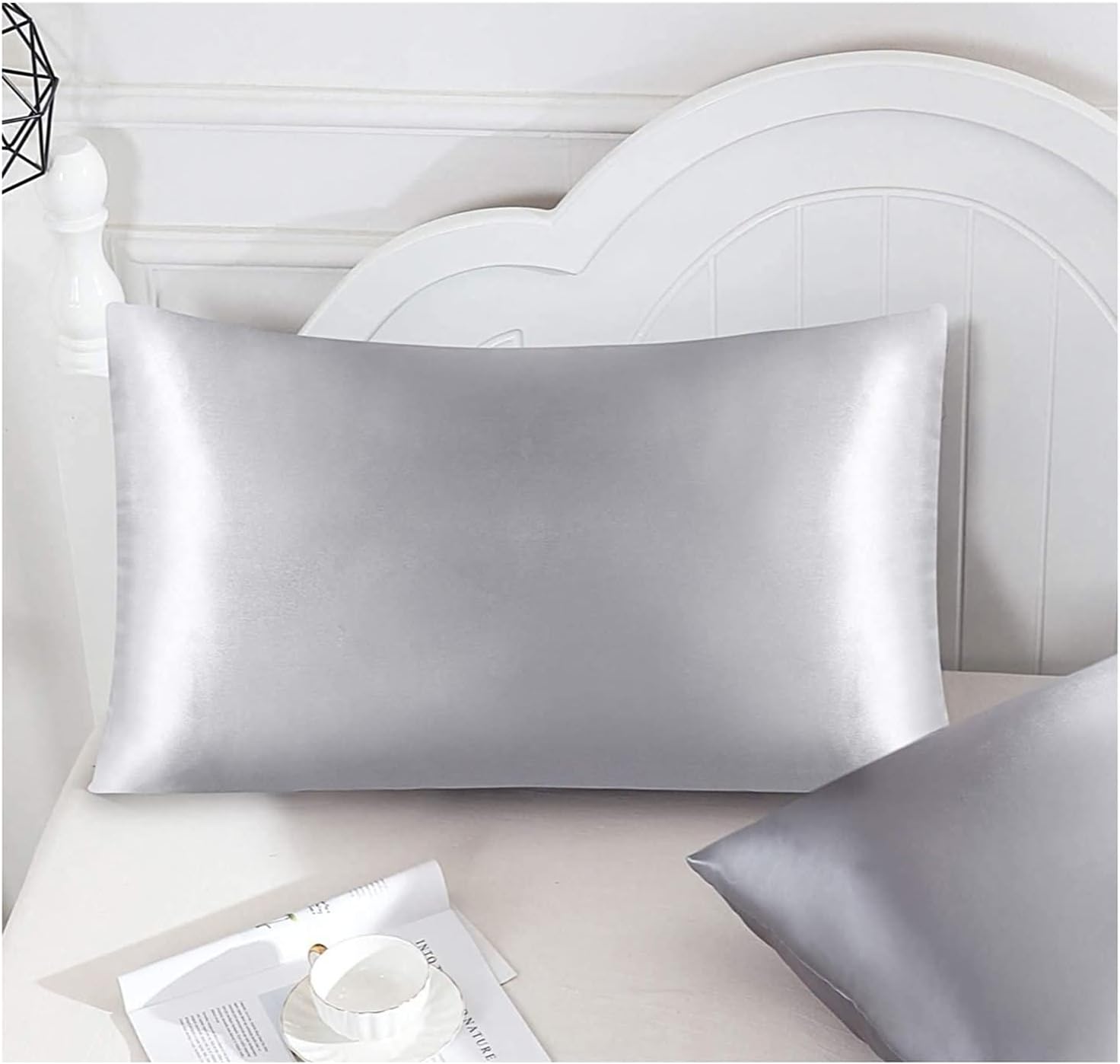 Funda de almohada satén gris para modelo ( Almohada ergonómica antiestrés )